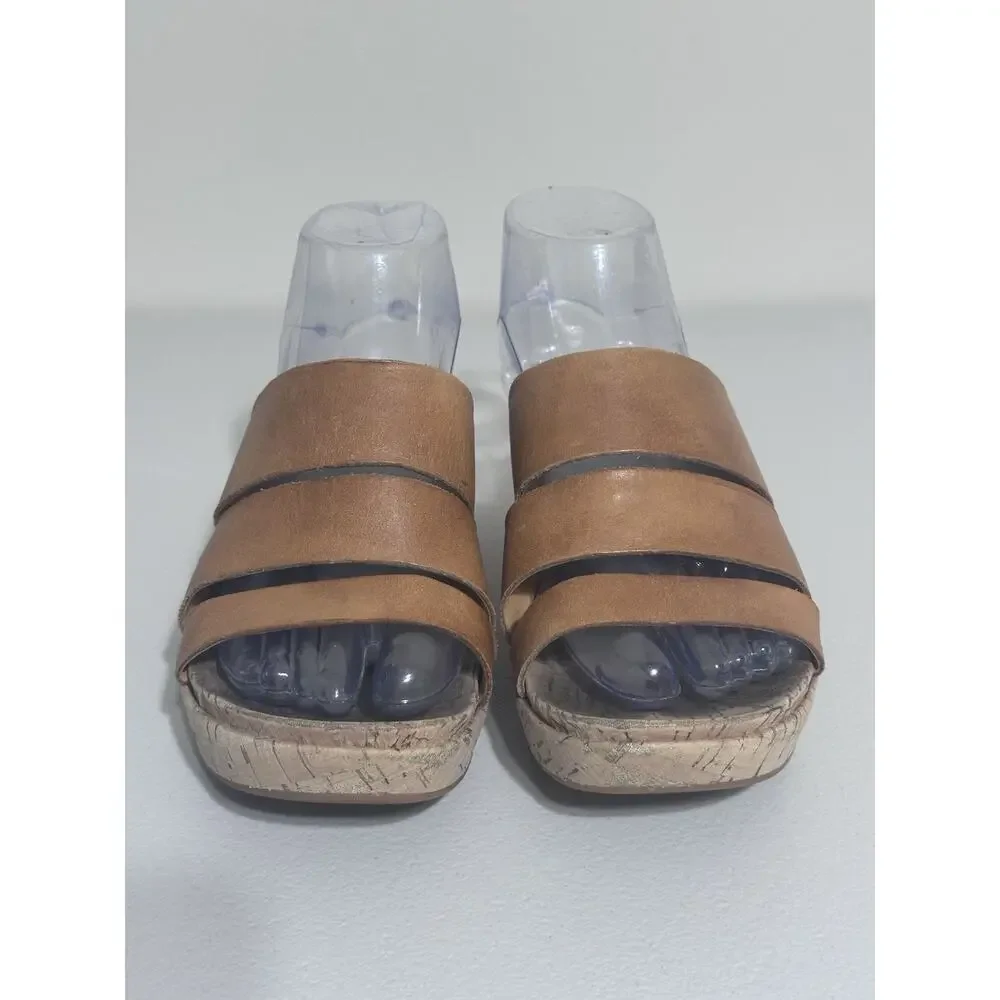 KORK-EASE Menzie Sandals Slide Women’s Beige Tan Leather Cork Wedge Strappy, 7
